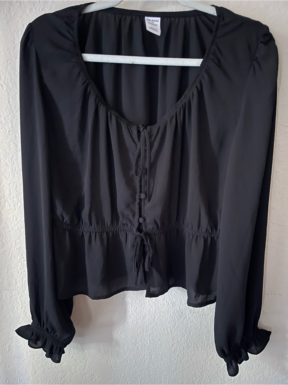 Melrose and Market Black Long-Sleeve Peasant Top